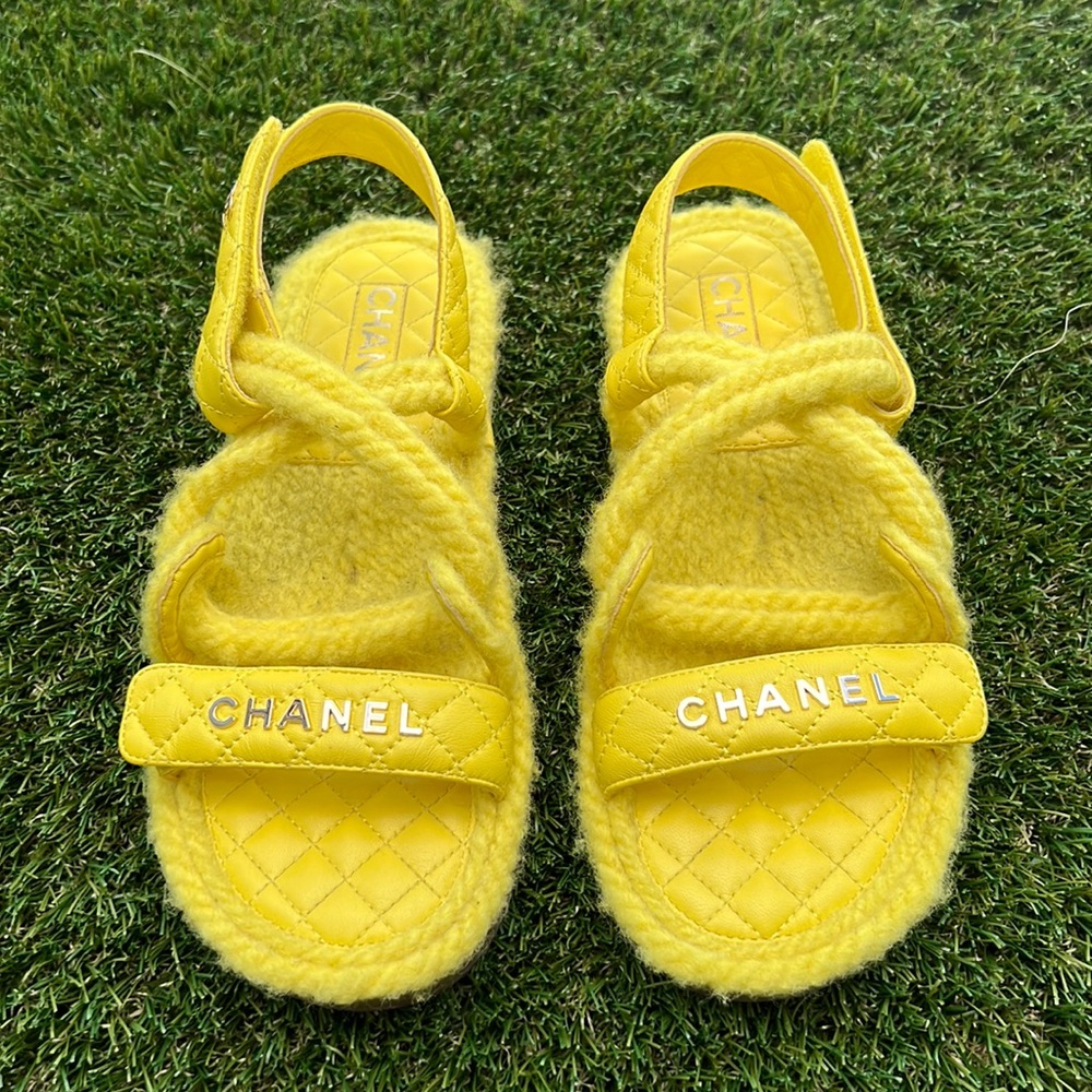 CHANEL Cord Lambskin Yellow Sandal